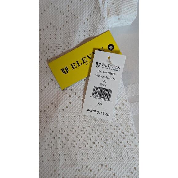 EleVen by Venus Williams Devotion Polo Shirt White Heart Eyelet Country Club XS - Picture 3 of 11